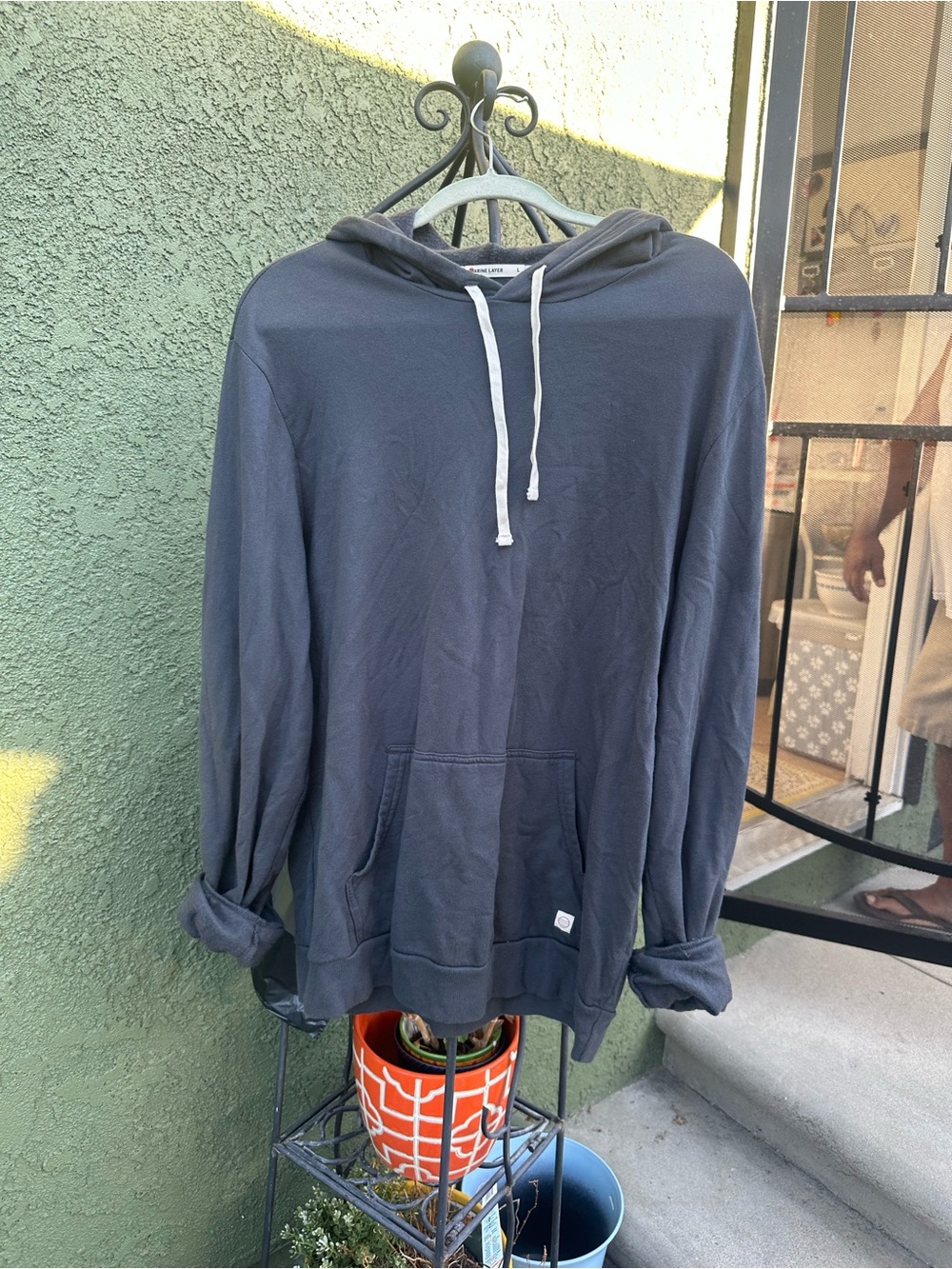Marine Layer Charcoal Hooded Zip-Up Sweatshirt with White Drawstrings